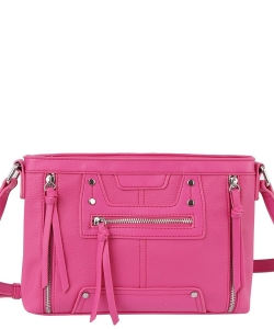 Flat Leather Stone Studded Crossbody CMS053-Z FUCHSIA